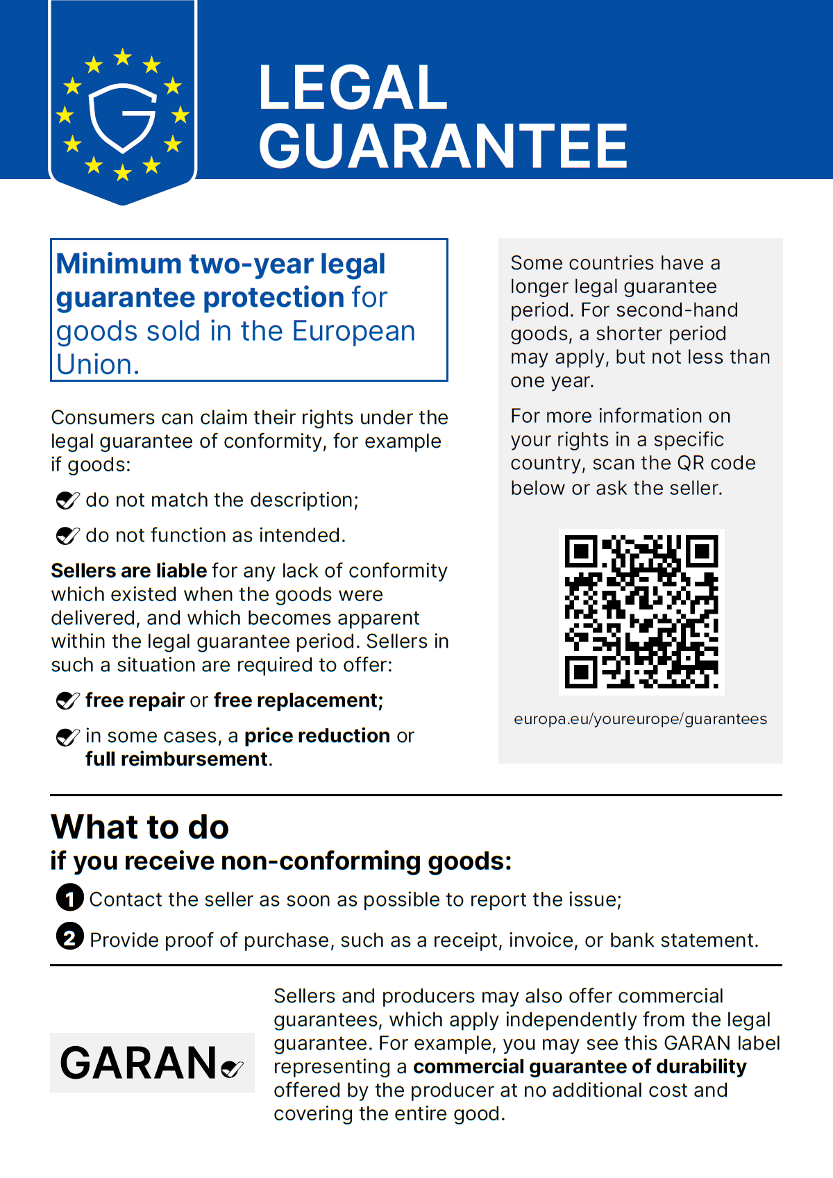 Notice regarding legal guarantee rights